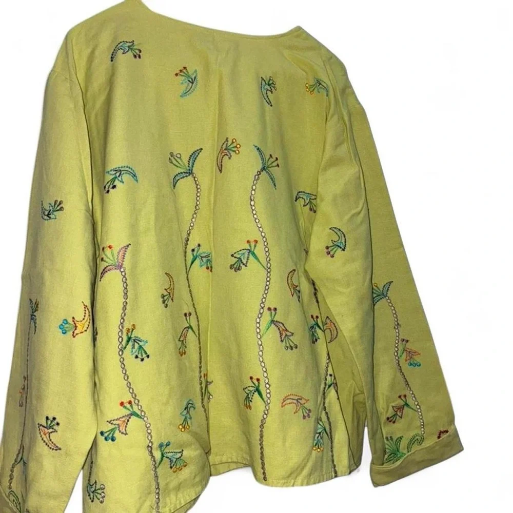 Sari Studio Yellow Embroidered Button-Front Shirt Jacket